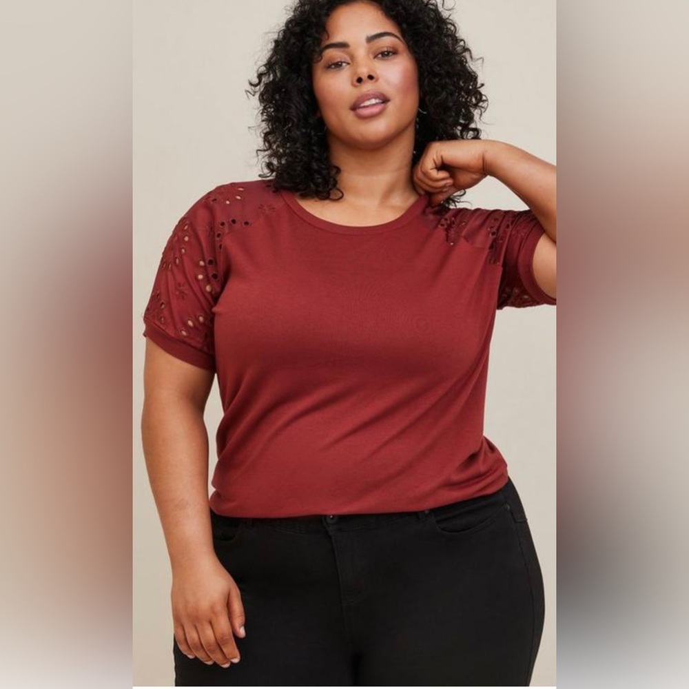 NWT Torrid Lt Weight French Terry CrewNeck Eyelet Short Sleeve Raglan Shirt 1X